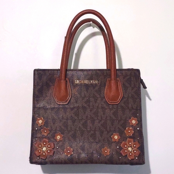 Michael Kors Purse Brown floral embroidered satchel -Flaws - Picture 1 of 16